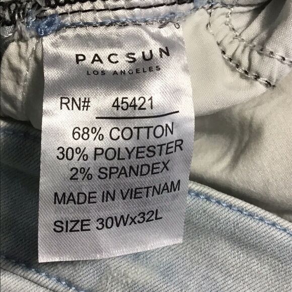 PacSun Men’s 30x32 Light Blue Skinny Jeans – Distressed Raw Hem, Active Stretch - Picture 6 of 11